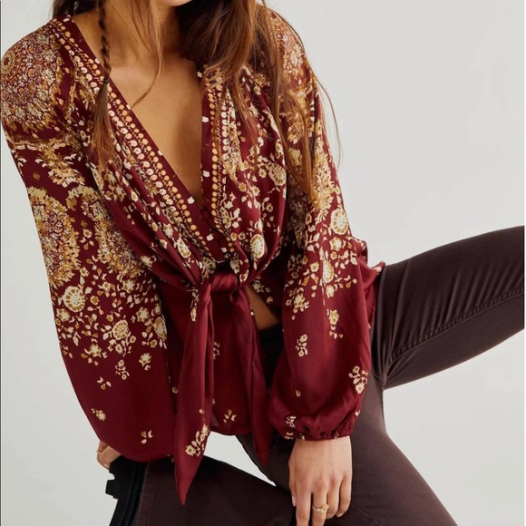 Free People Tops - Free People Run Free Maroon Boho Long Sleeve Tunic